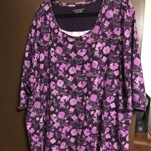 Catherines Purple Floral TShirt 2X 22/24 3/4 Sleev